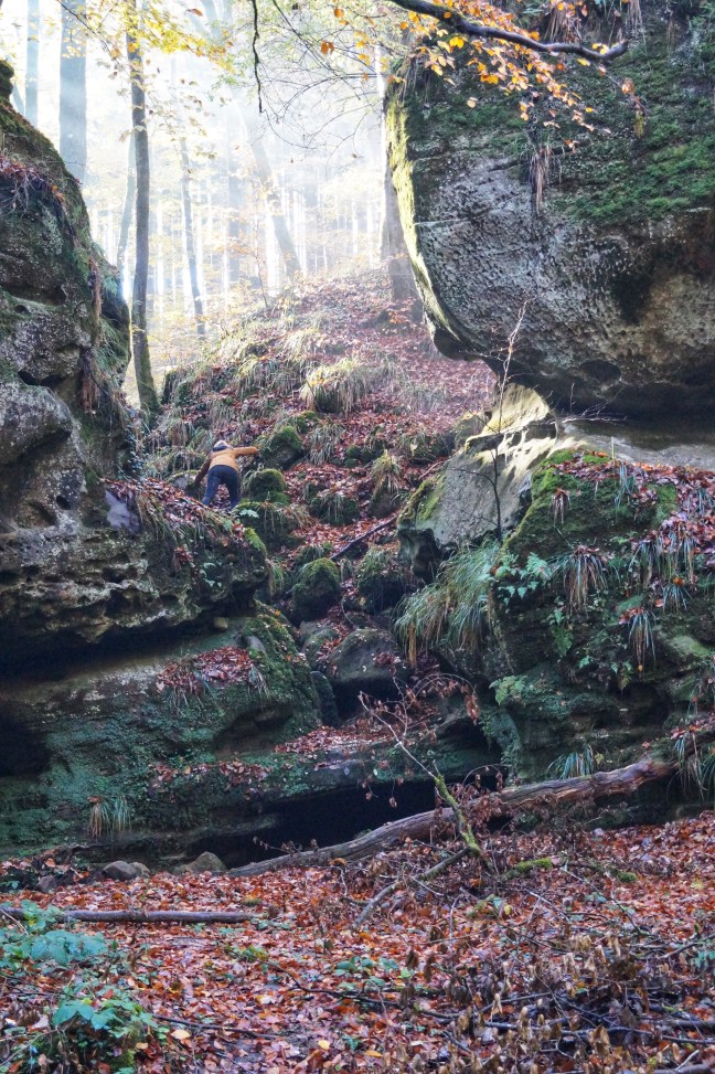 woman rock-climbing Berdorf Müllerthal Luxemburg