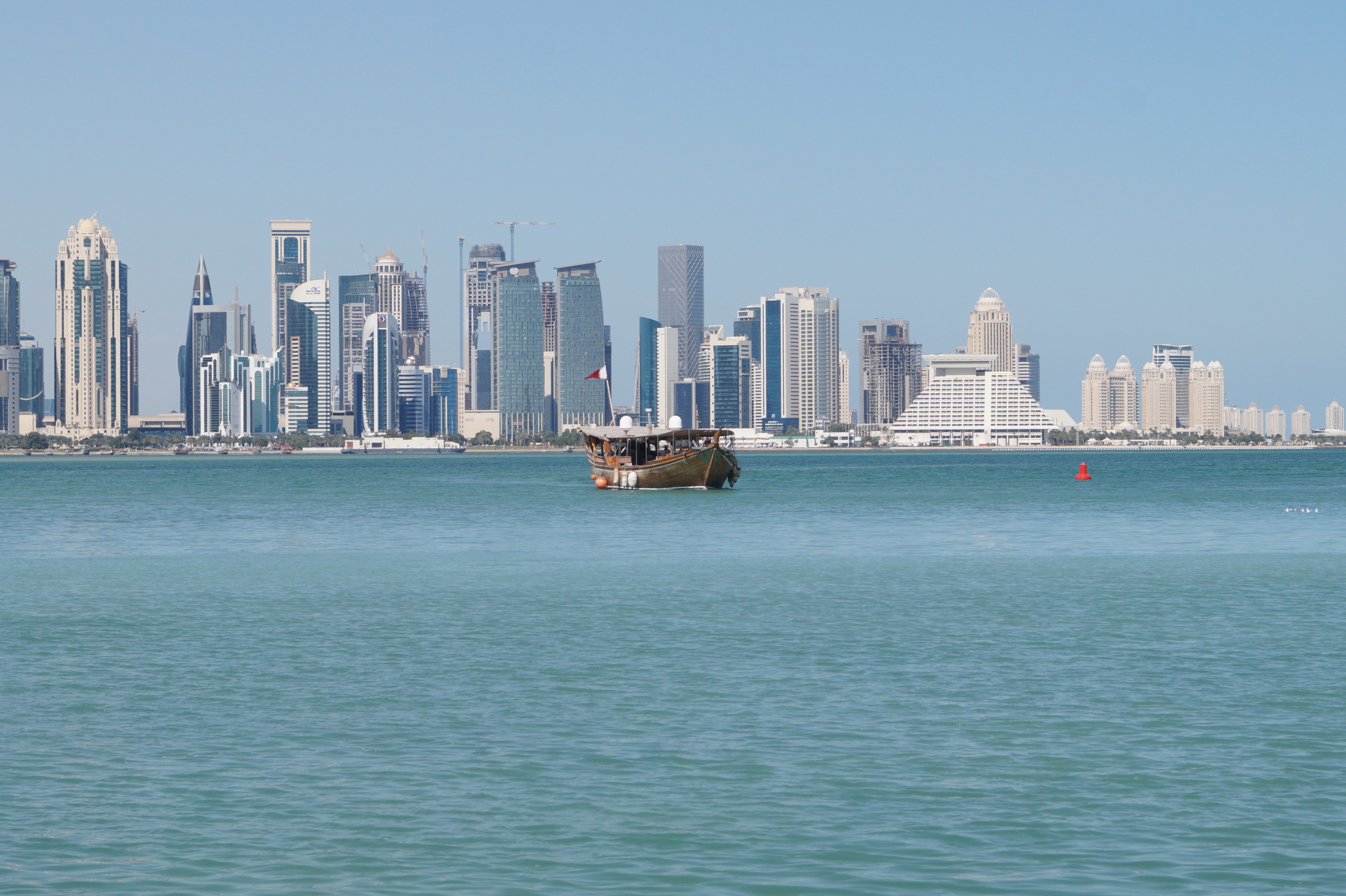 typical dhow crossing Doha Bay
