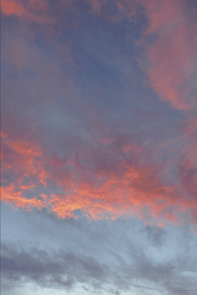 purple and orange clouds as start of sunset